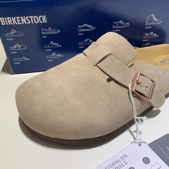 Birkenstock Boston Wome Taupe Suede Leather Soft Footbed New w/box Narrow/Wide - Picture 7 of 9